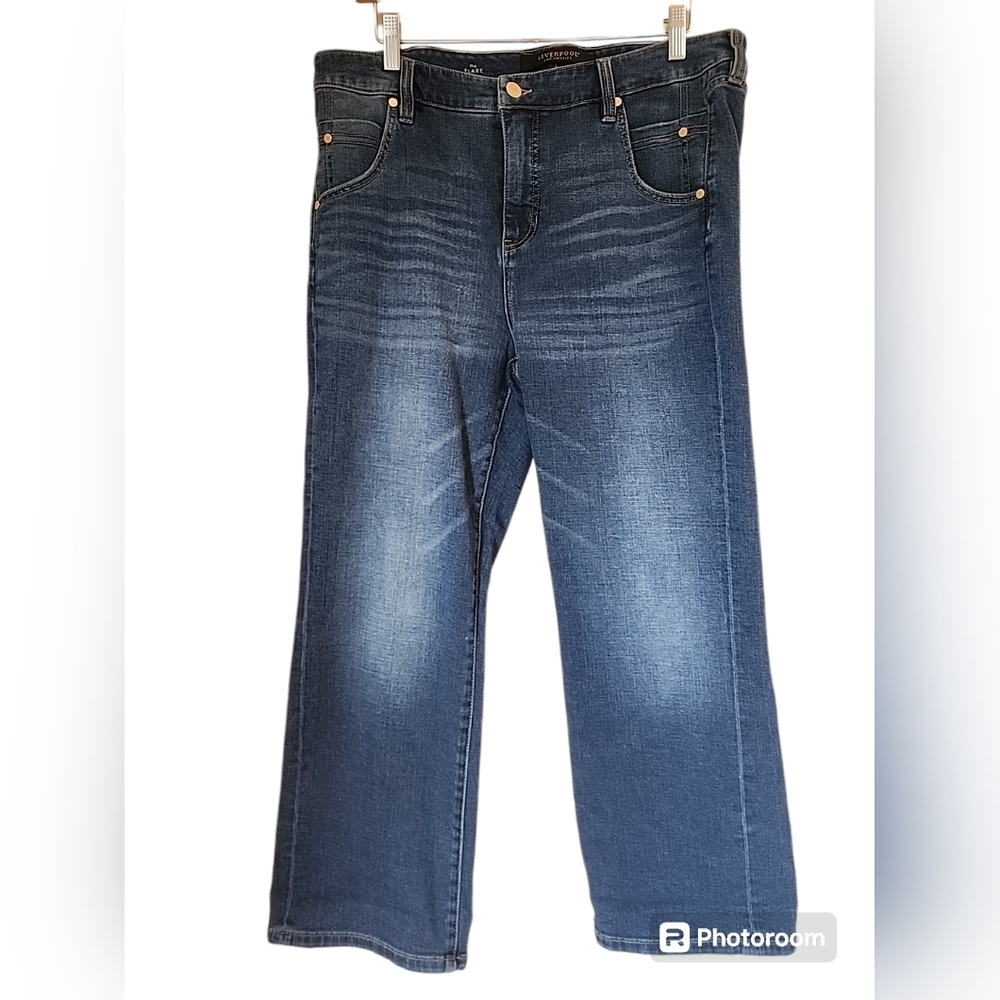 Liverpool Womens The Flare High Rise dark wash jeans Size 14/32